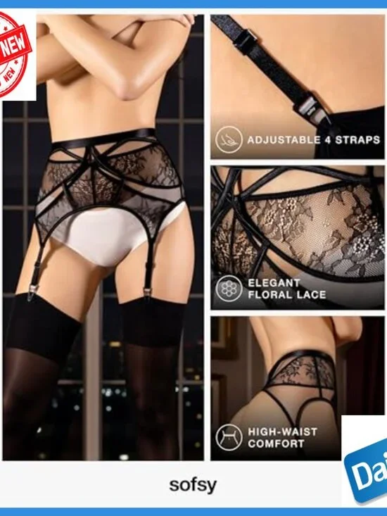 Retro Lace Garter Belt with Metal Clips Adjustable High Waist Mesh Lingerie - Picture 5 of 7